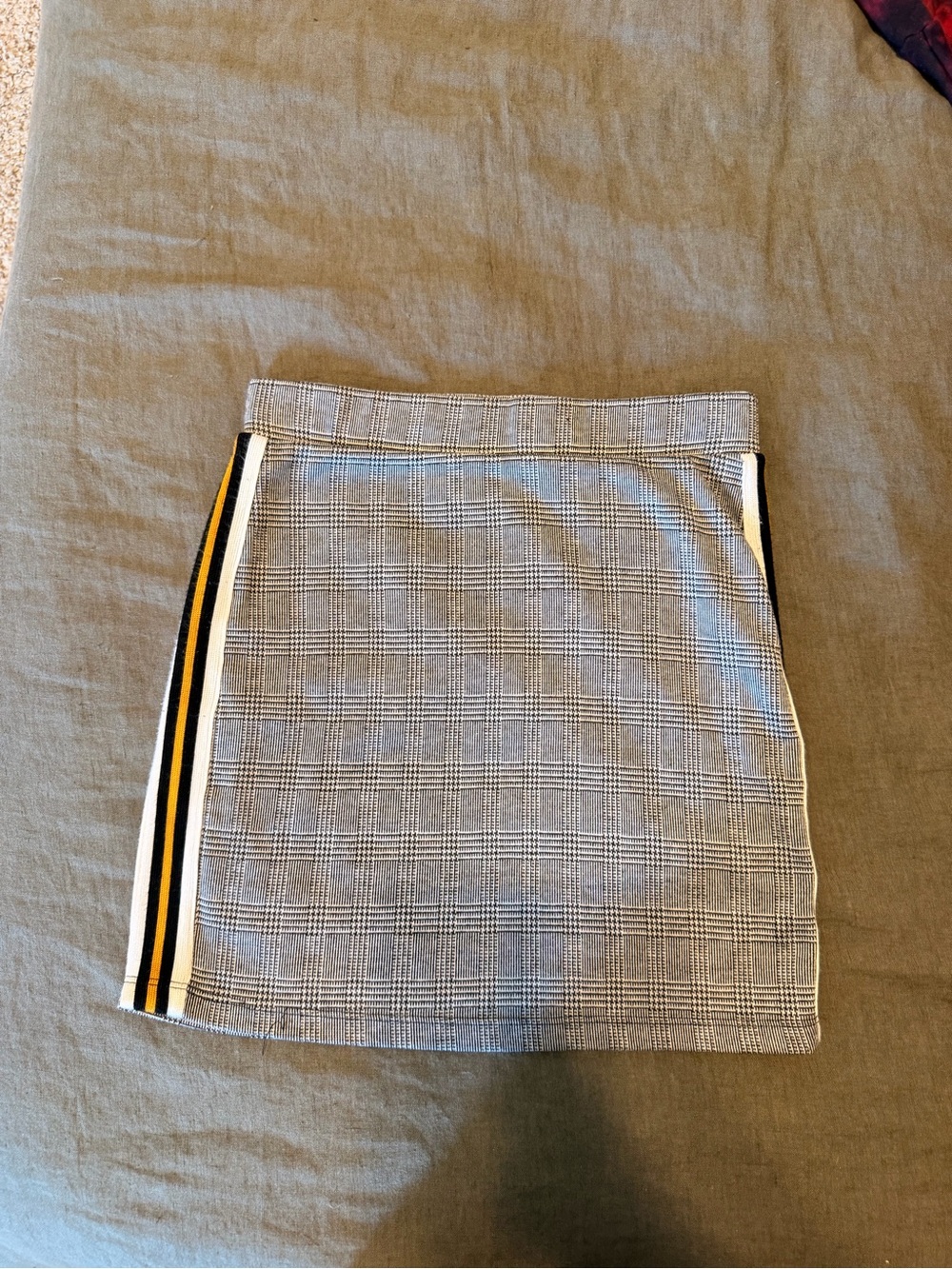 Must Have Gray Plaid Mini Skirt with Black and Yellow Side Stripes
